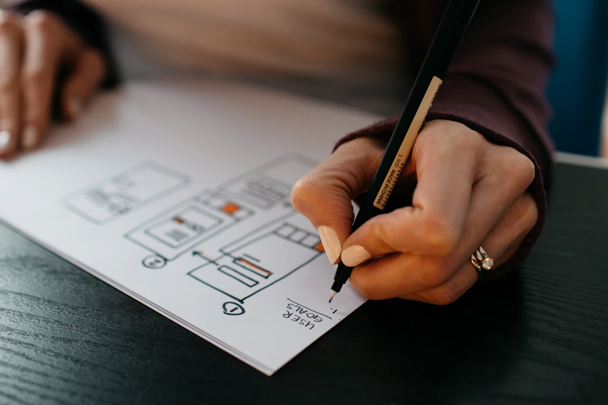 Designer sketching website wireframes for a responsive layout