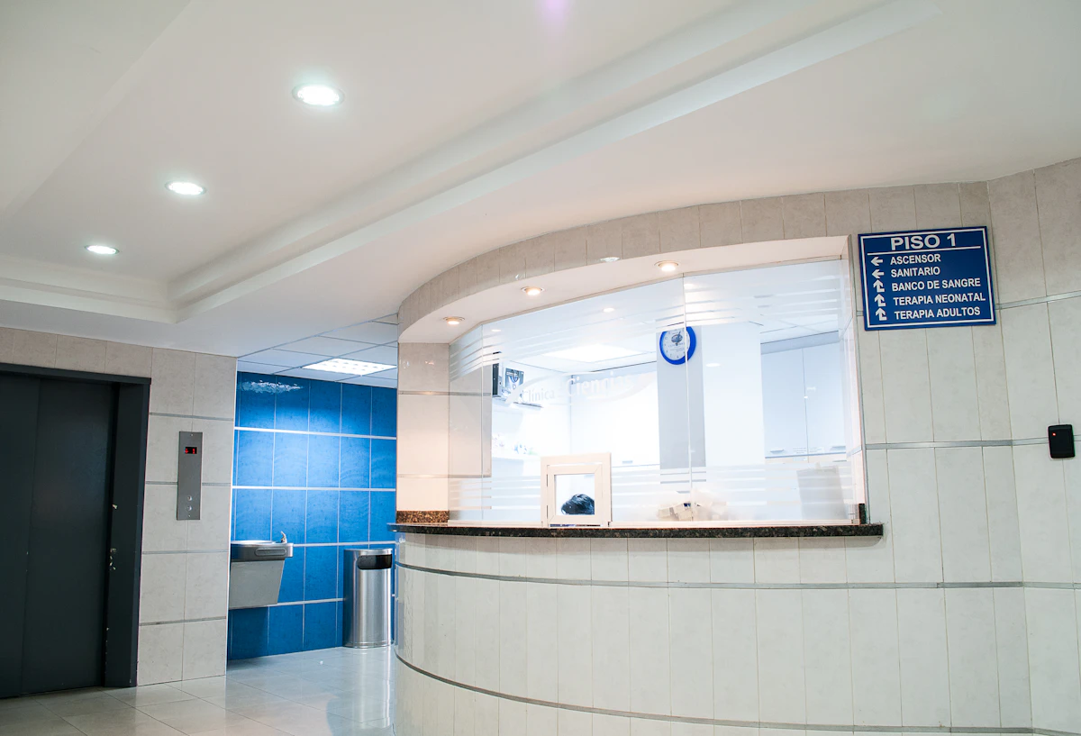 Bright, clean private clinic corridor