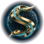 Shen Web Studio logo: a navy globe with a gold S