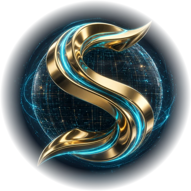 Shen Web Studio logo: a navy globe with a gold S